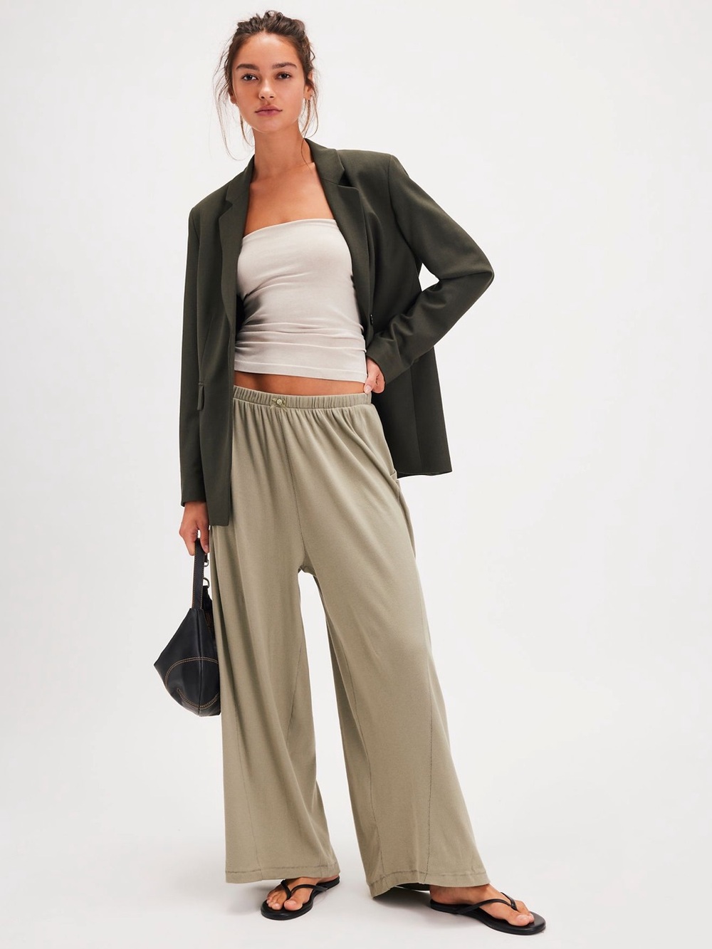 Downtime Wide Leg Trousers by Intimately at Free People in Laurel Oak, Size: XL